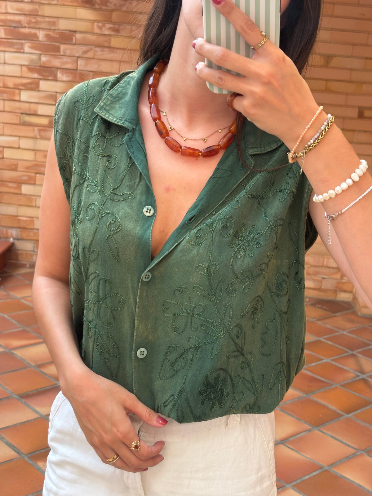 Camisa Verde Bordada Vintage