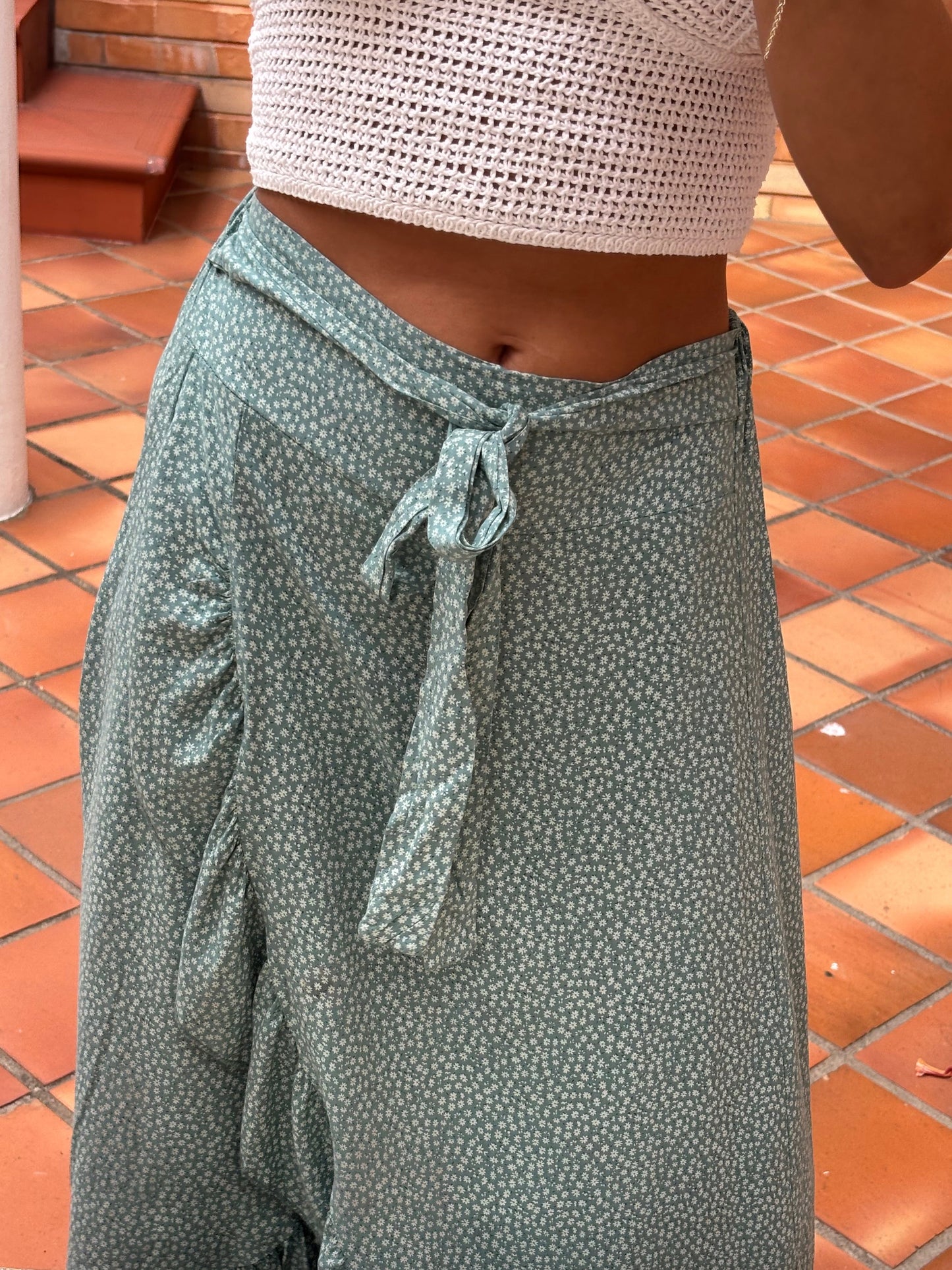 Saia Turquesa Estampada Floral