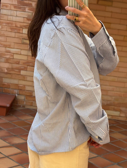 Camisa Riscas Azul e Branco Springfield