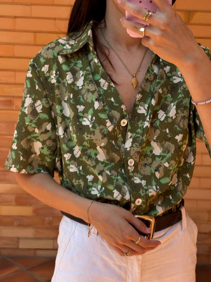Camisa Verde Floral Vintage