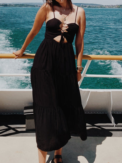 Vestido Maxi Preto Costas Abertas