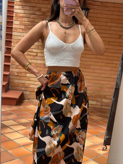Saia Midi Estampado Floral Abstrato