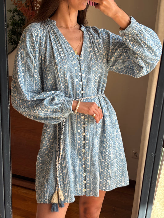 Vestido Bordado em Algodão