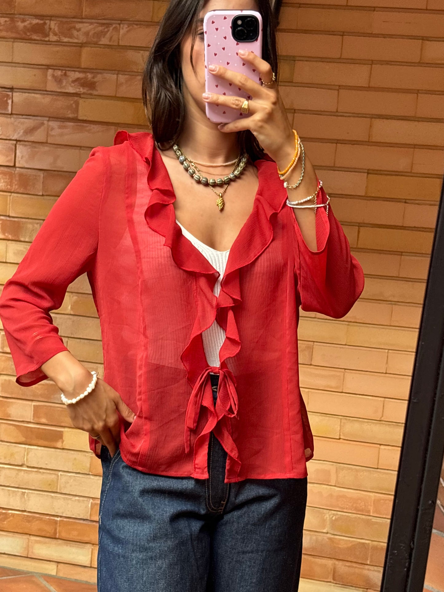 Blusa Chiffon Vermelha Folhos