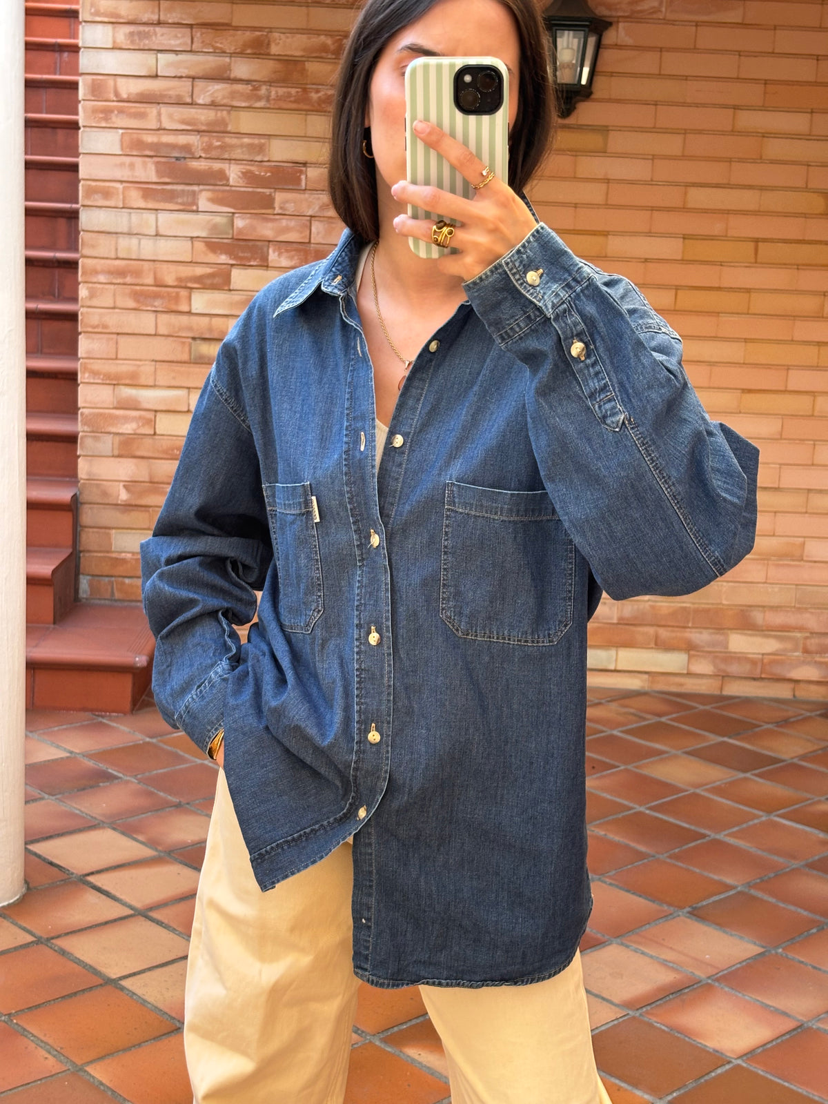 Camisa Denim Azul Escuro Vintage