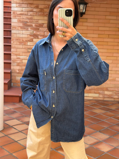Camisa Denim Azul Escuro Vintage