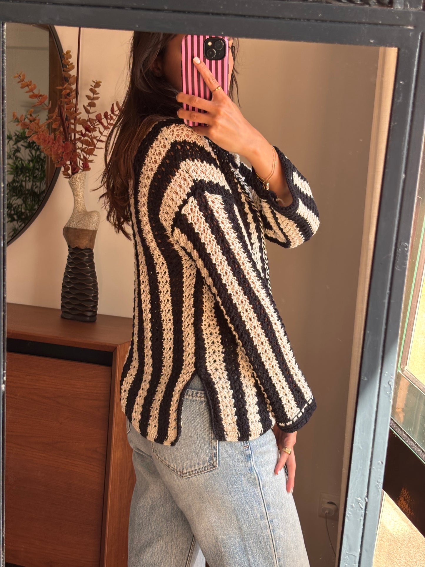 Blusa Crochet Mistura de Algodão