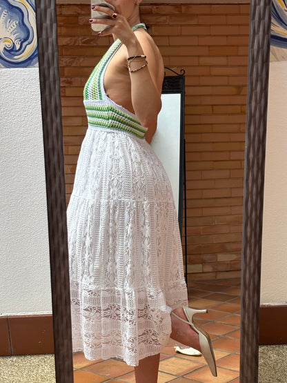 Vestido Halter Crochet e Renda