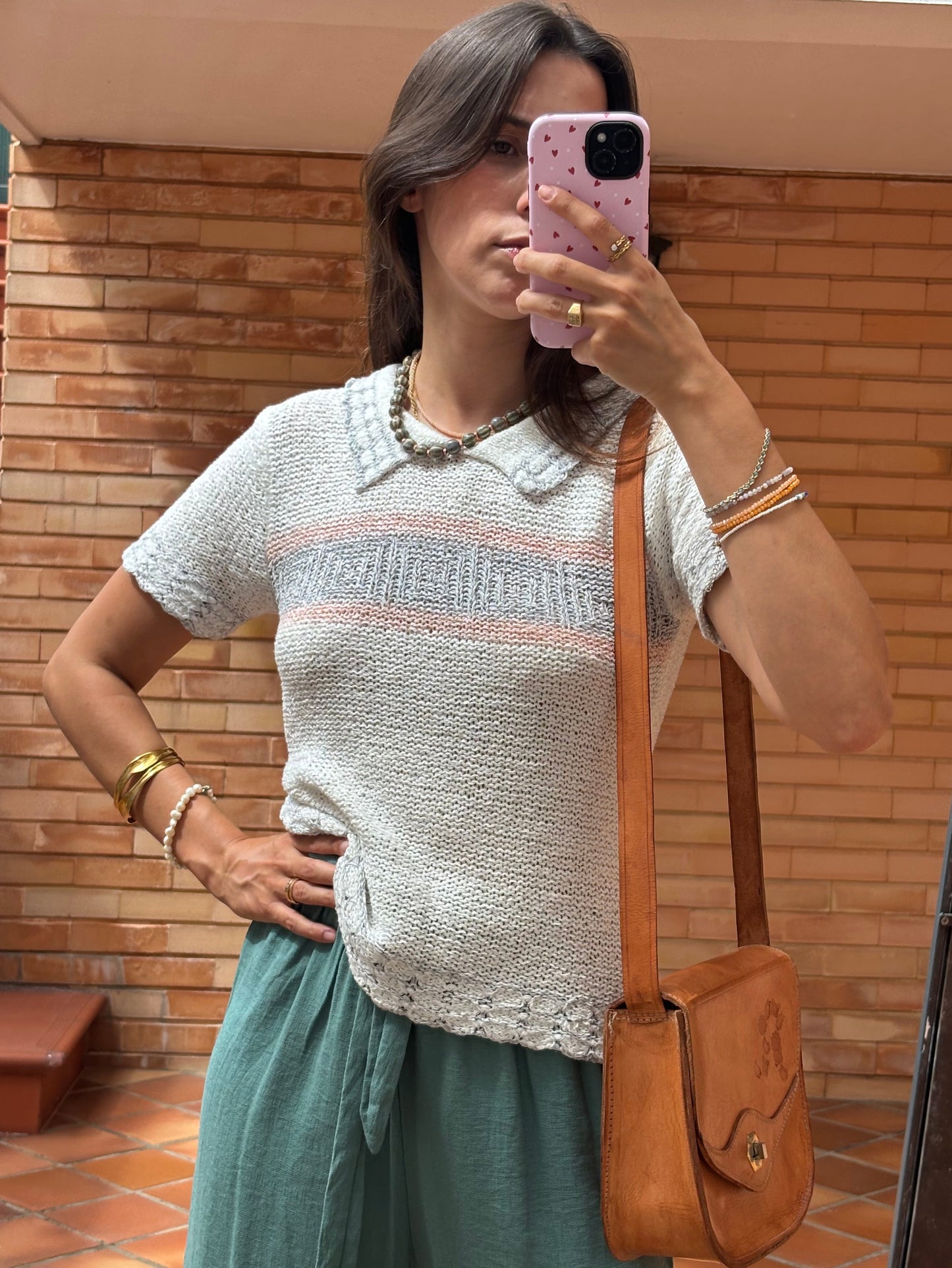 Tricot Riscas Rosa e Cinza