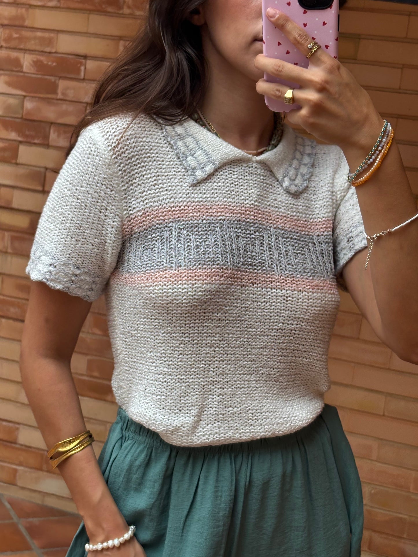 Tricot Riscas Rosa e Cinza