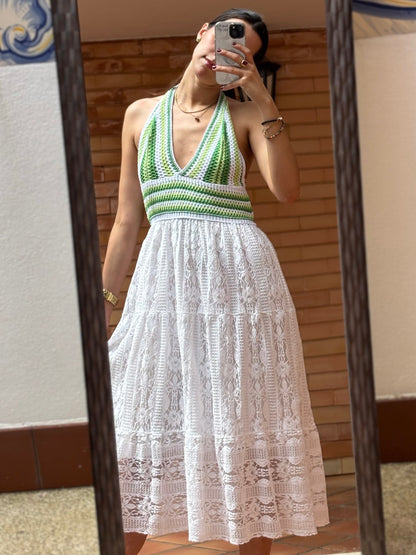 Vestido Halter Crochet e Renda
