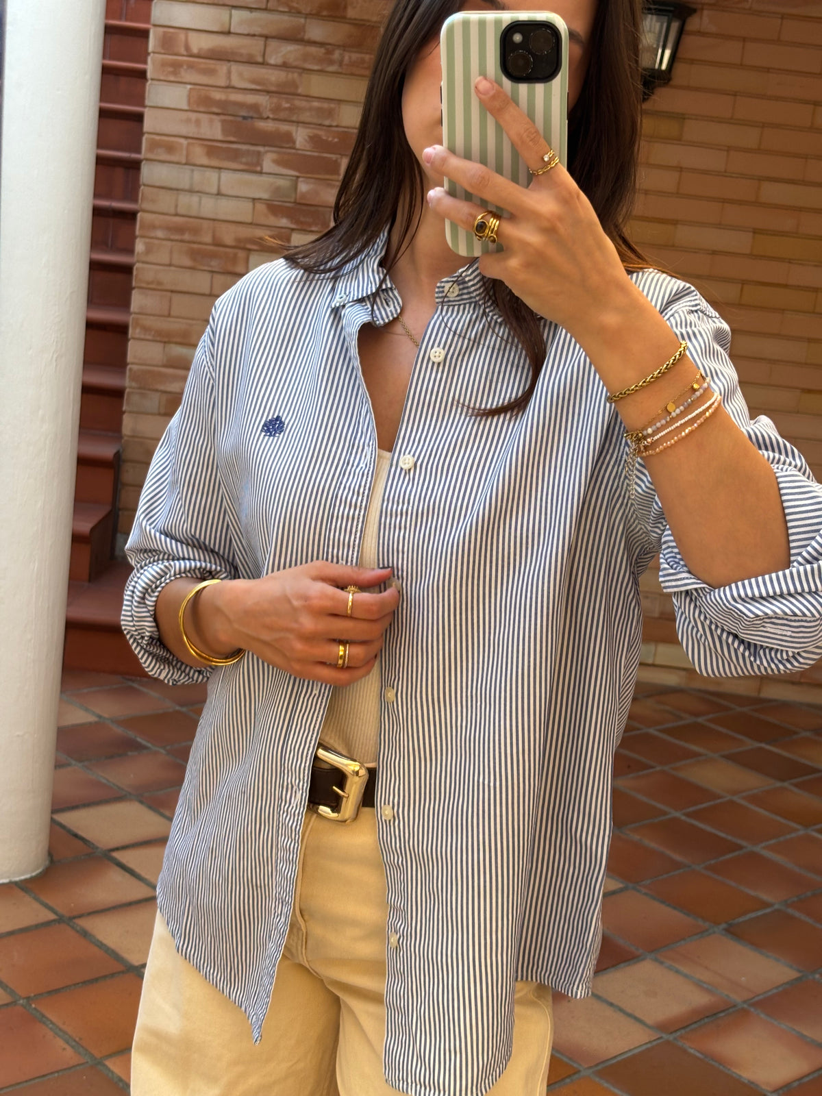 Camisa Riscas Azul e Branco Springfield