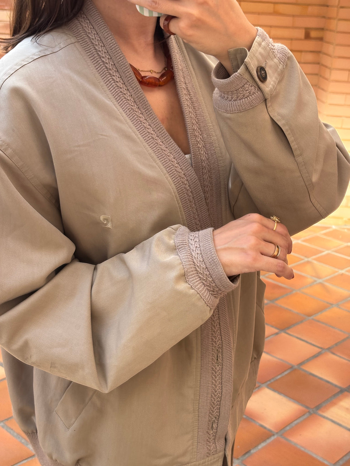 Cardigan Pierre Cardin Bege com Tricot