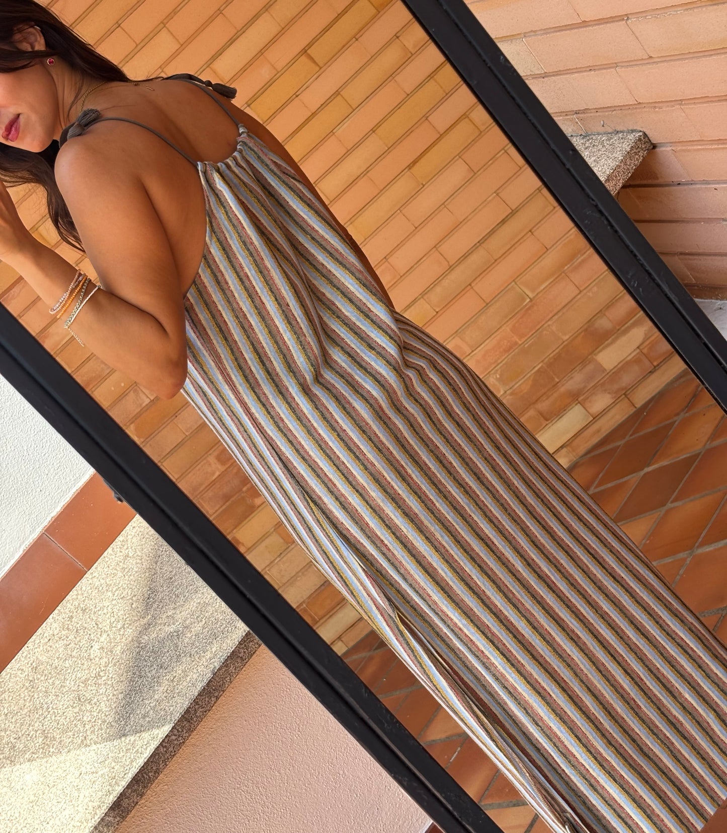 Vestido Maxi Riscas em Linho
