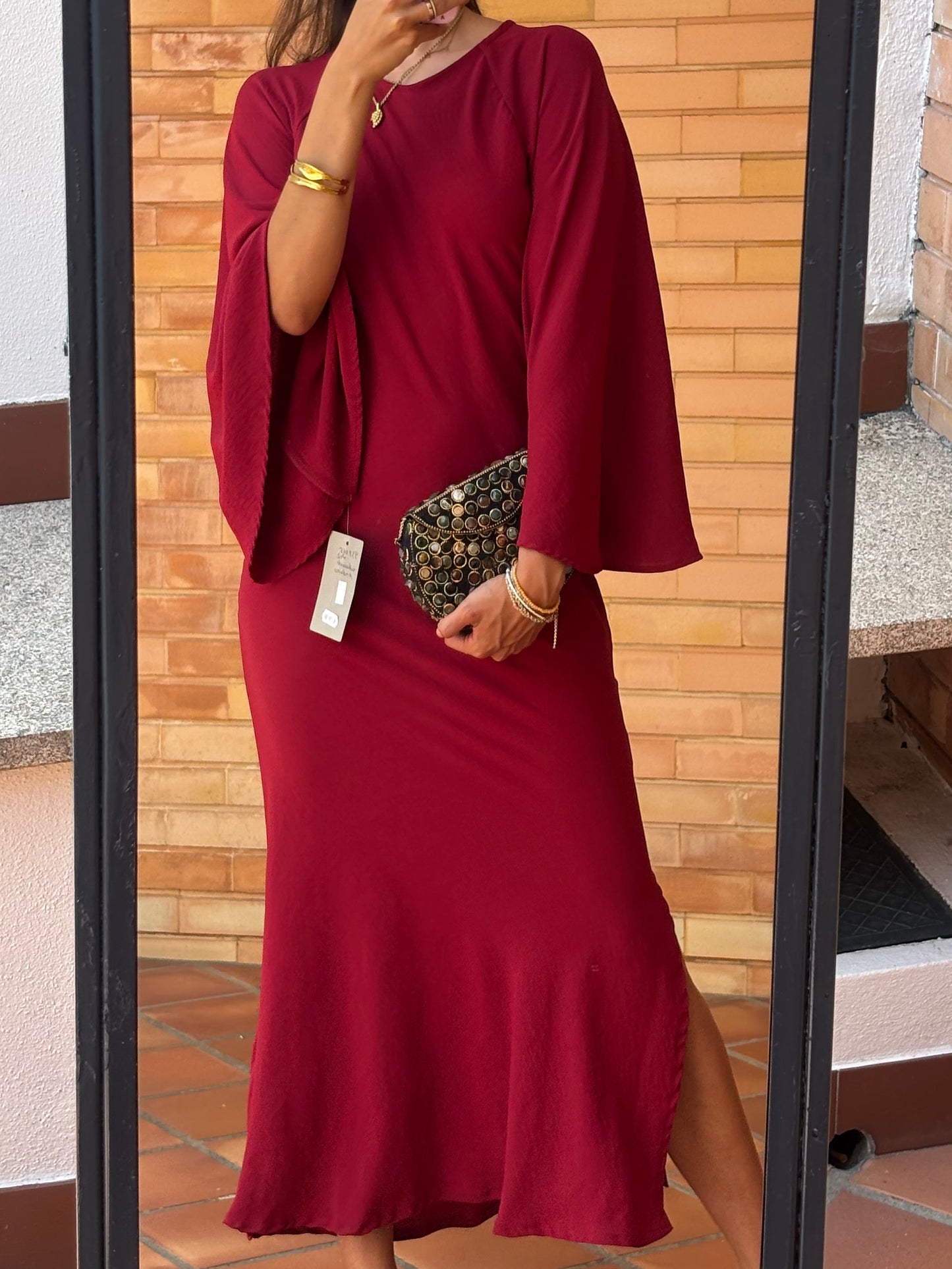 Vestido Bordô Manga Ampla