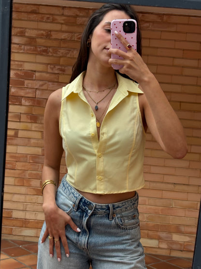 Camisa Crop Amarelo Pastel