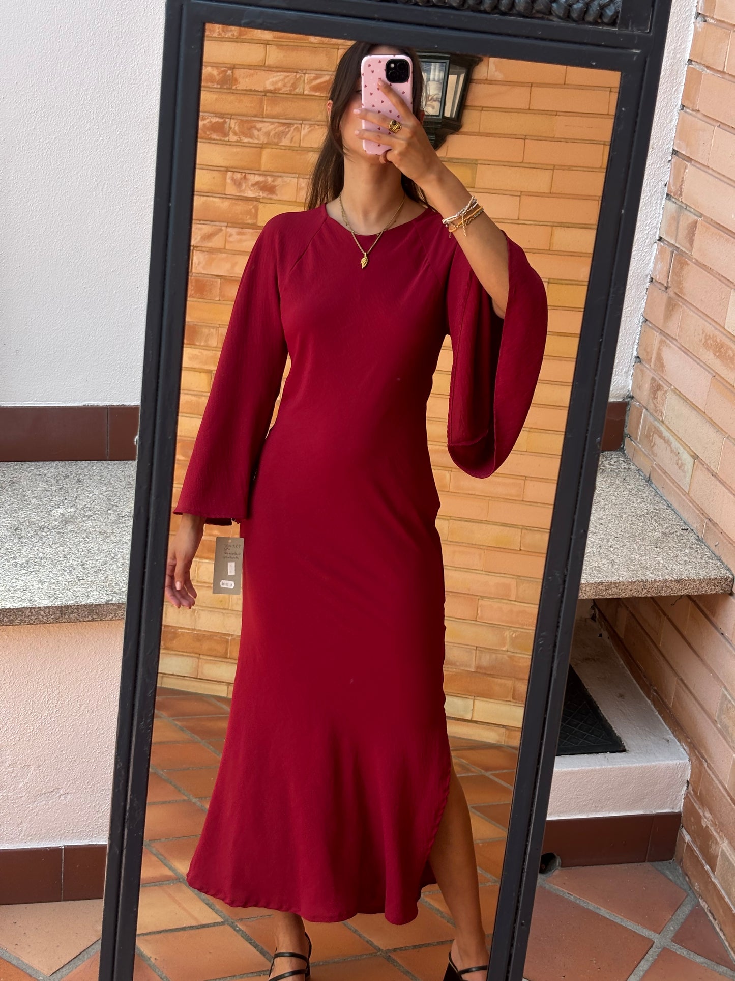 Vestido Bordô Manga Ampla
