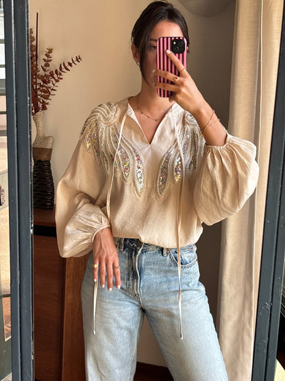 Blusa Mochy 100% Algodão com Missangas