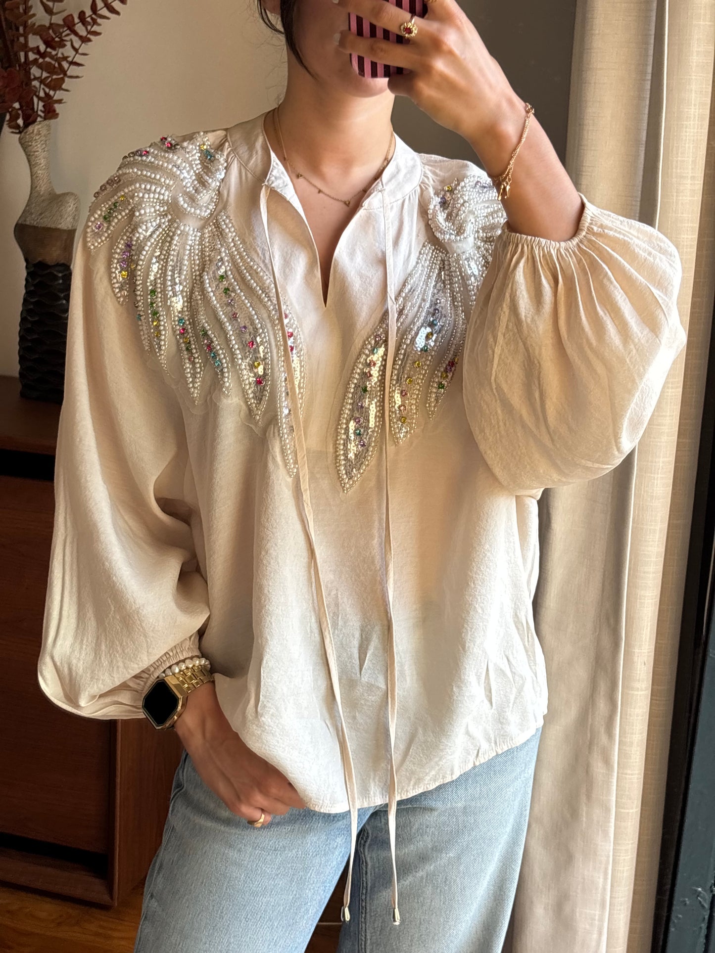 Blusa Mochy 100% Algodão com Missangas