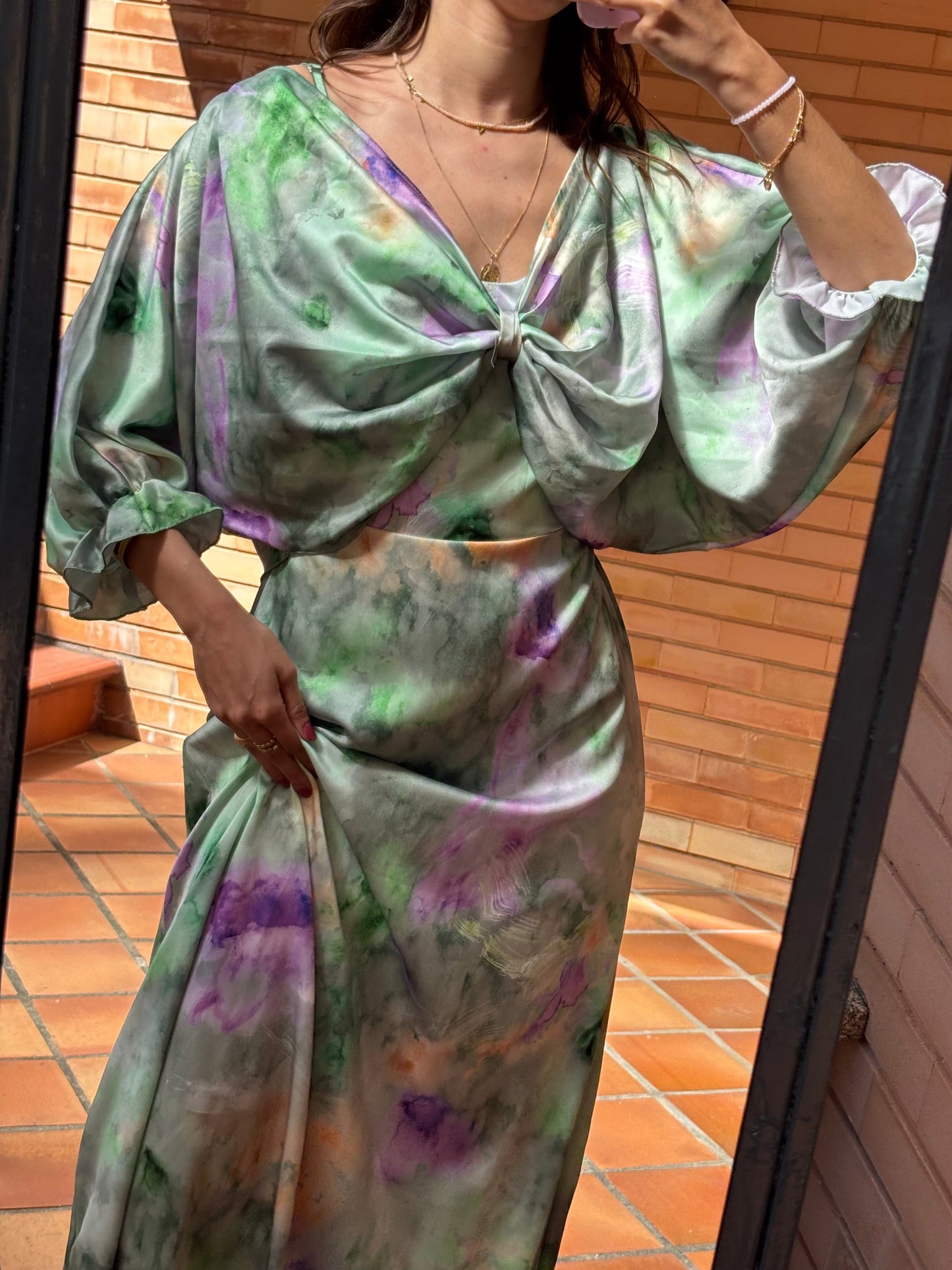 Conjunto Satin Estampado Floral Aquarela