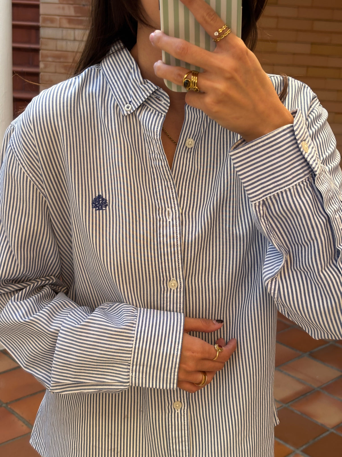 Camisa Riscas Azul e Branco Springfield