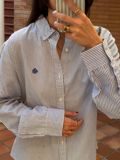 Camisa Riscas Azul e Branco Springfield