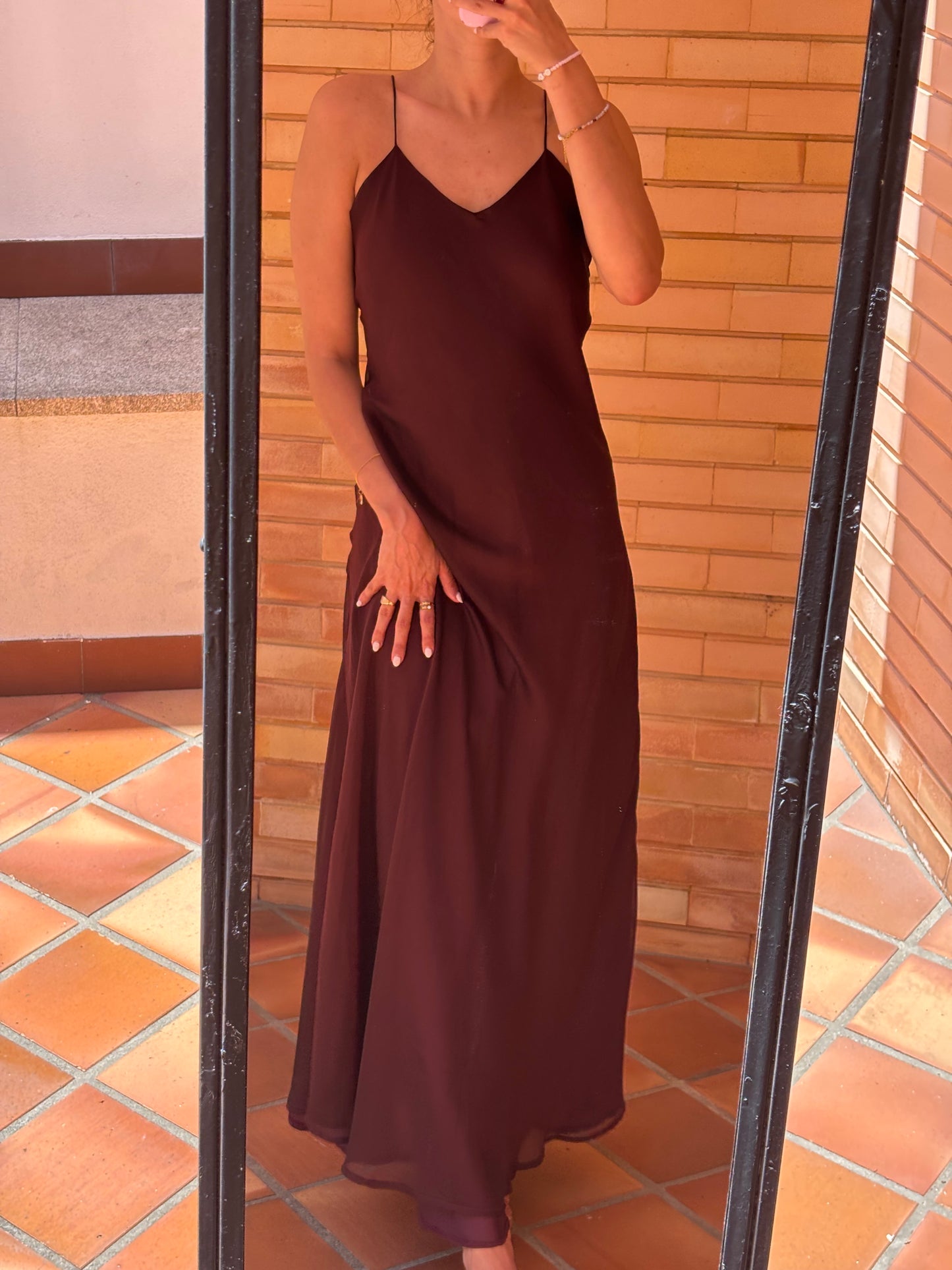 Vestido Slip Longo Bordô