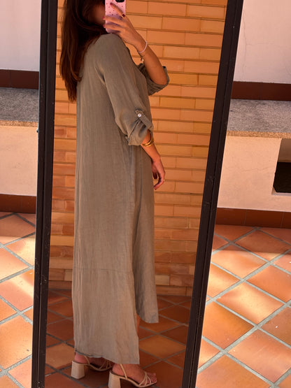 Vestido Camiseiro Maxi Linho Italiano