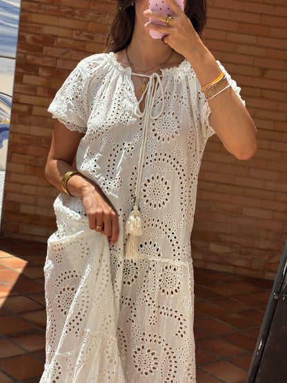 Vestido Maxi Branco Bordado