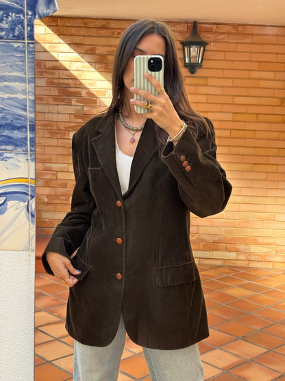 Blazer Castanho em Bombazine de Algodão