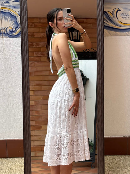 Vestido Halter Crochet e Renda