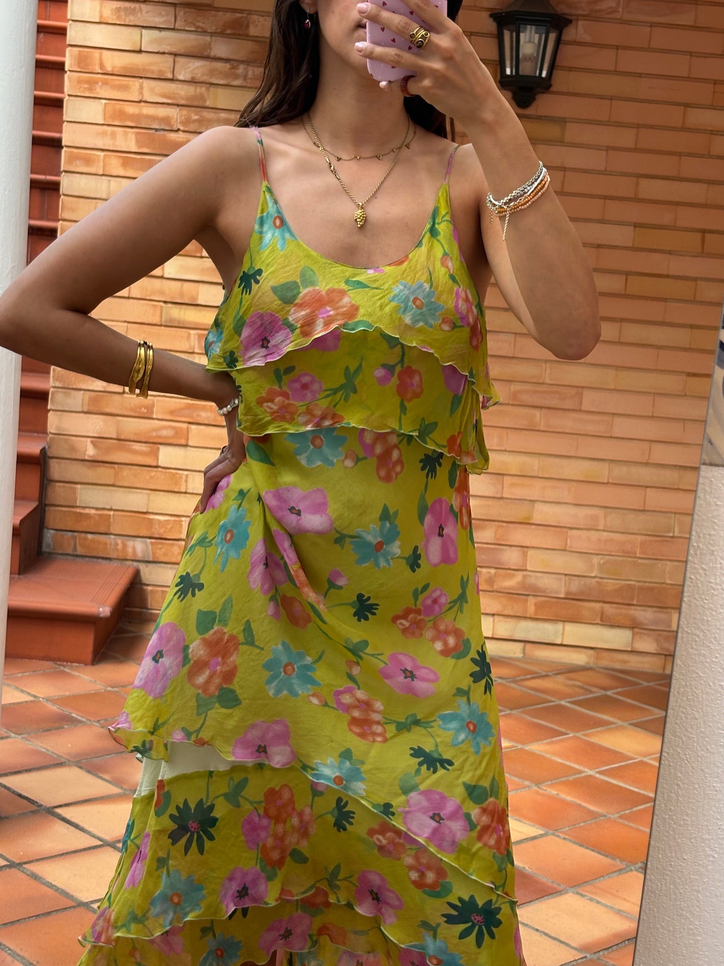 Vestido Verde-Lima 100% Seda Roberto Verino
