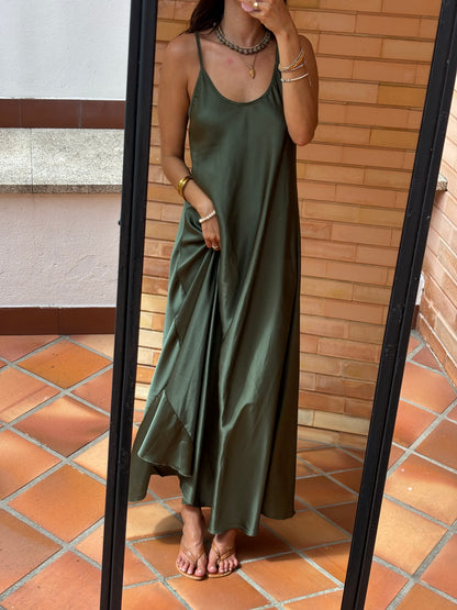 Vestido Cetim Verde Musgo