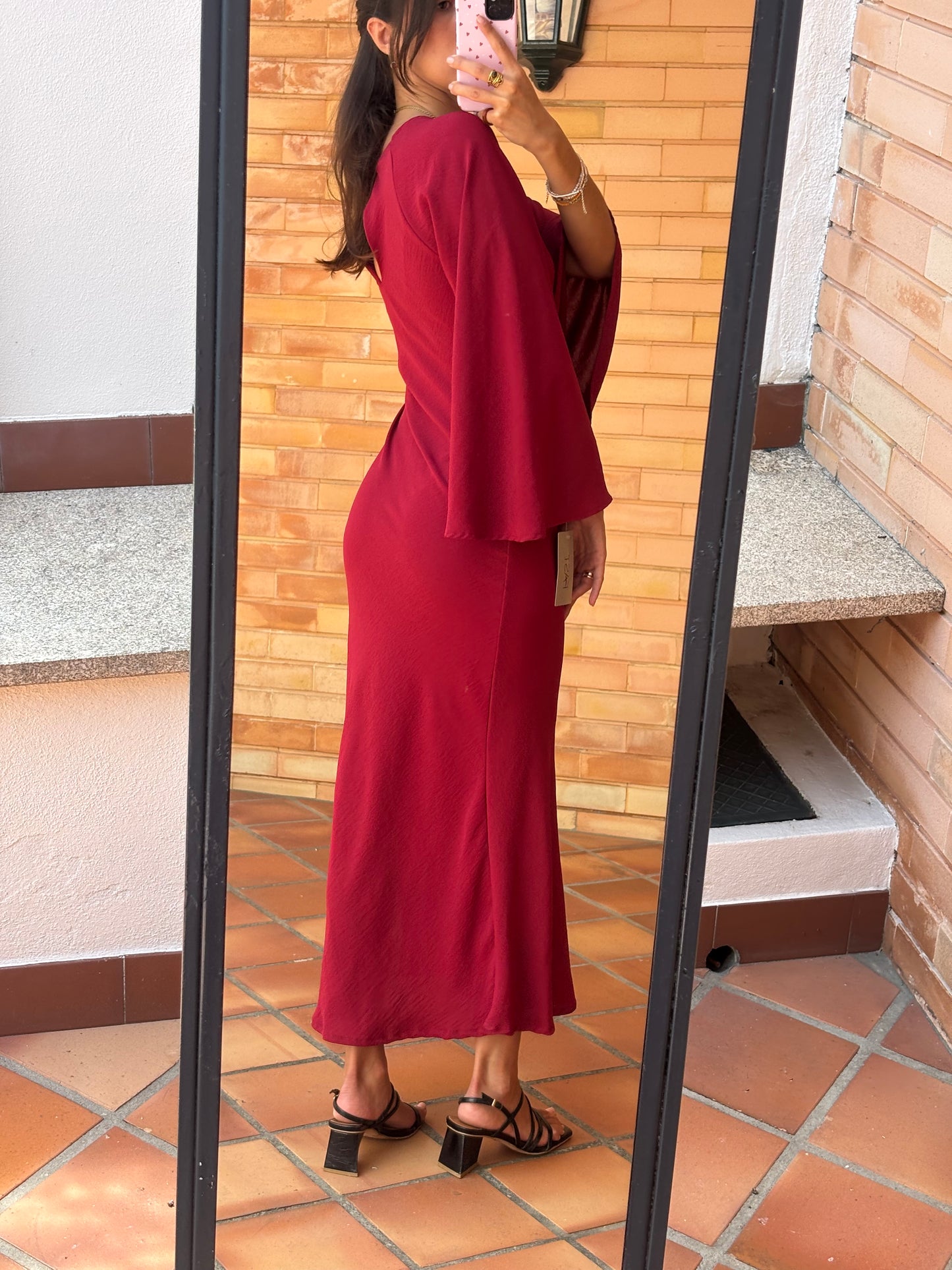 Vestido Bordô Manga Ampla