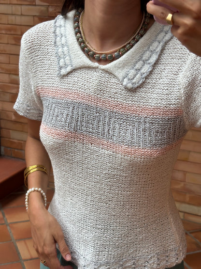 Tricot Riscas Rosa e Cinza