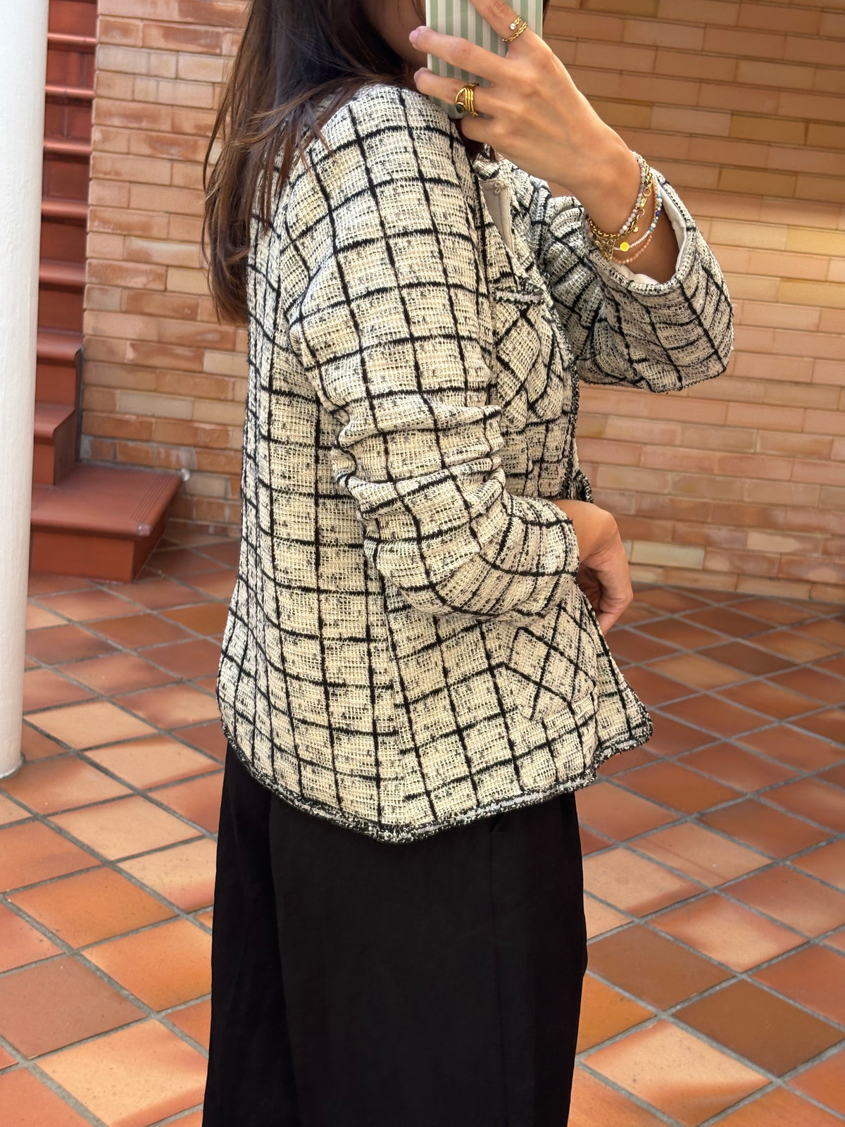 Blazer Xadrez Creme E Preto