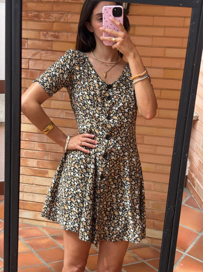 Vestido Estampado Floral Botões