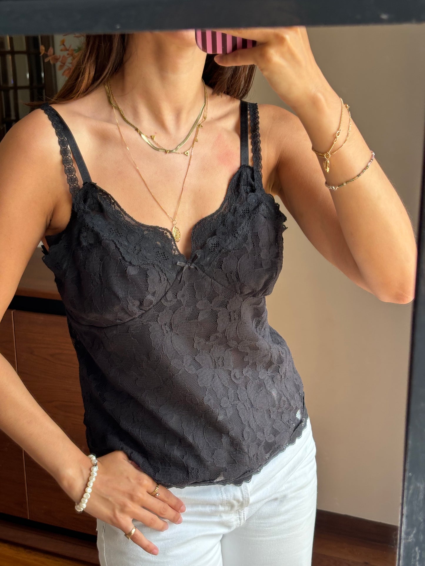 Top Renda floral Preto