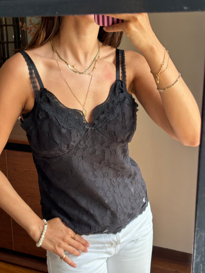 Top Renda floral Preto