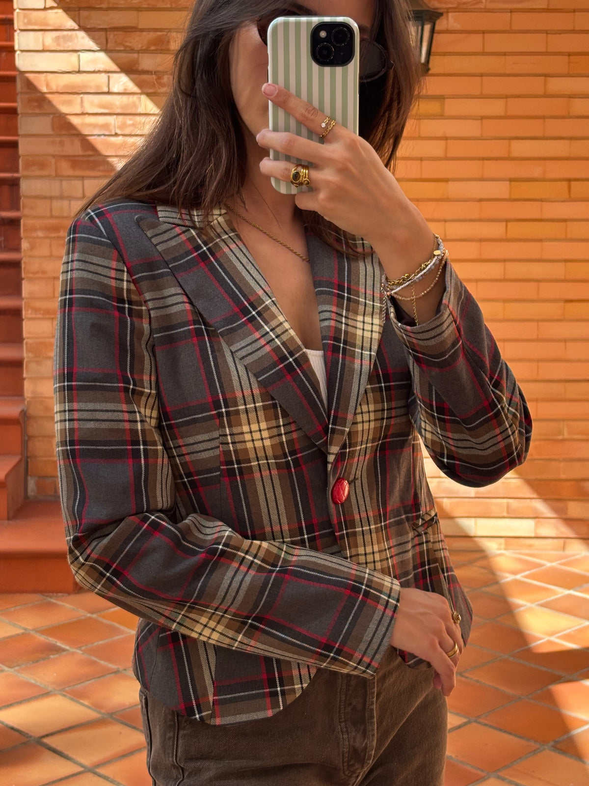 Blazer Rinascimento Xadrez Castanho e Vermelho