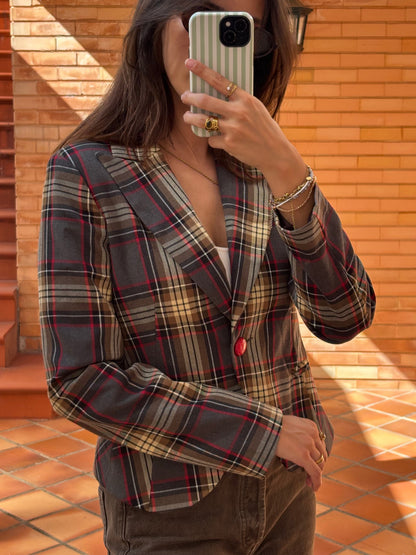 Blazer Rinascimento Xadrez Castanho e Vermelho