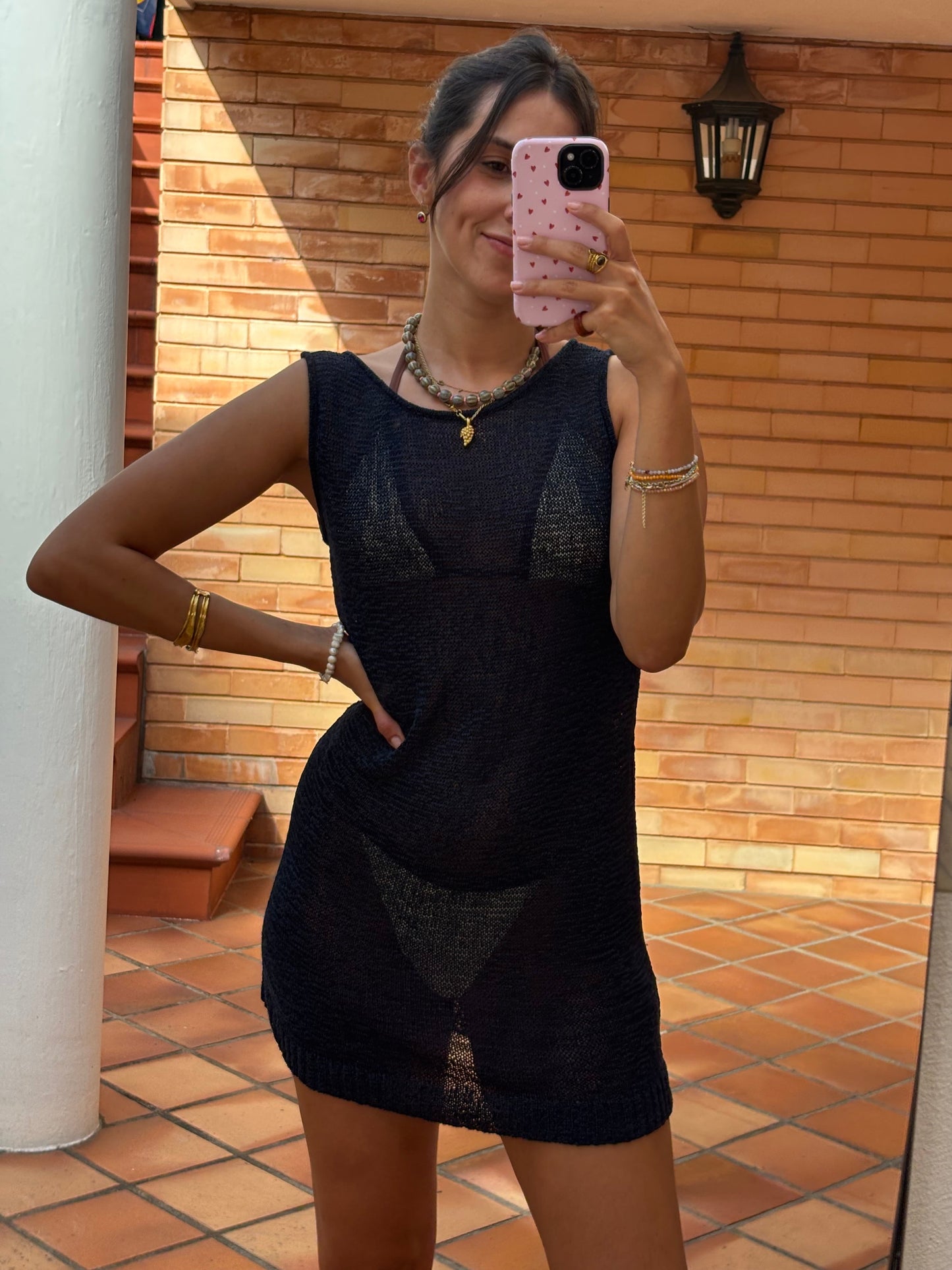 Vestido Azul-Escuro Tricot Semitransparente