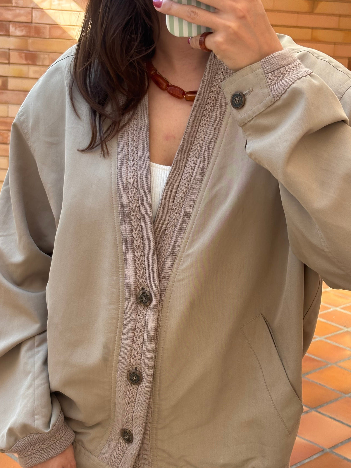 Cardigan Pierre Cardin Bege com Tricot