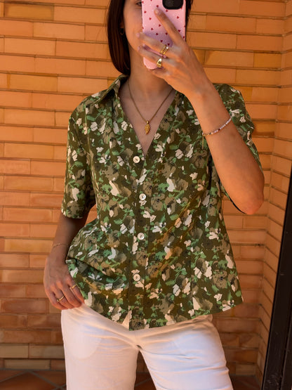 Camisa Verde Floral Vintage