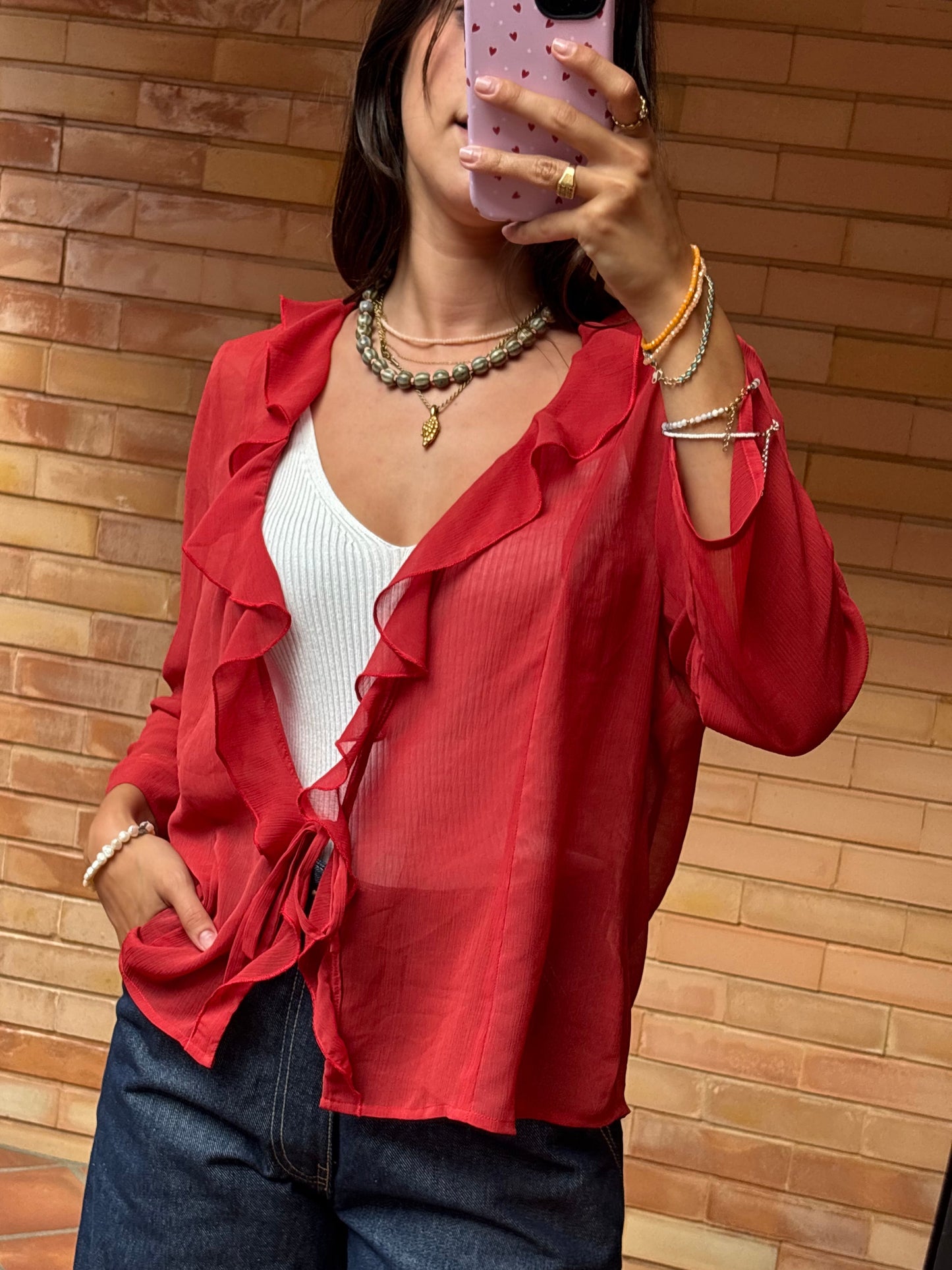 Blusa Chiffon Vermelha Folhos