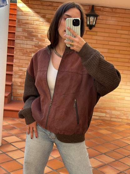 Casaco Bicolor Burgundy Com Malha Castanha