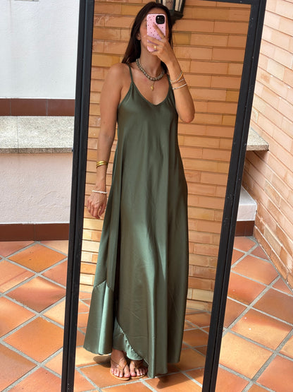 Vestido Cetim Verde Musgo