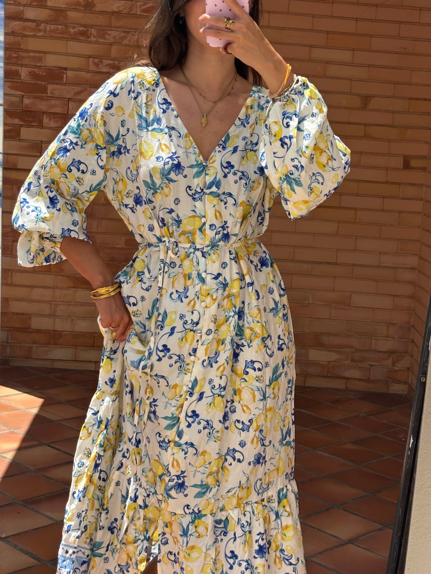 Vestido Estampado Floral Limões Novo