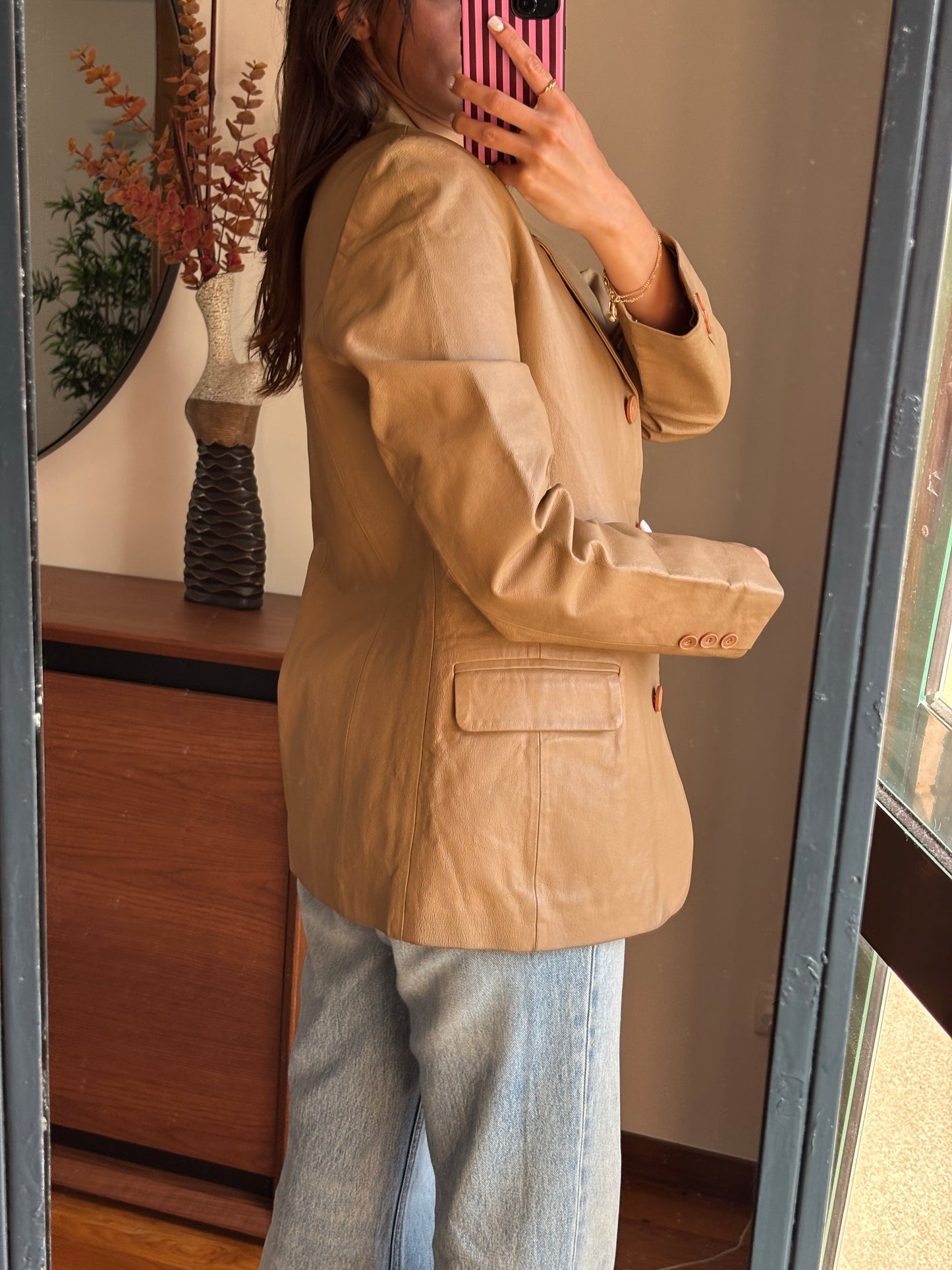 Blazer em Pele Genuína Camel