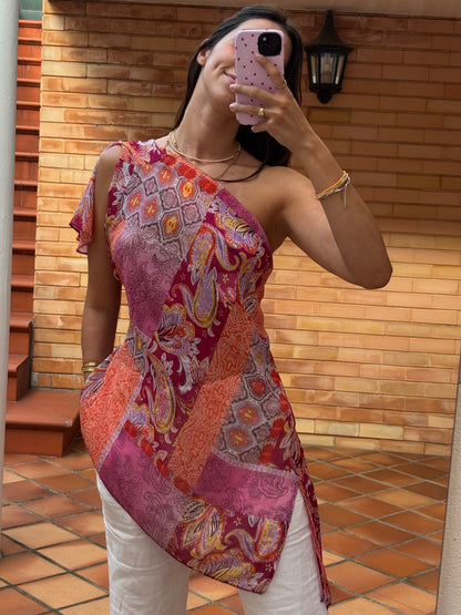 Camisa Fluida Patchwork Multicolor